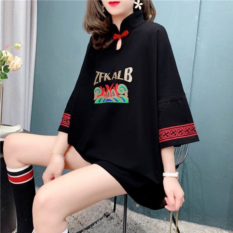 個性的なデザイン 切り替え 一目惚れ プリント Tシャツ カットソー＜S-3536＞