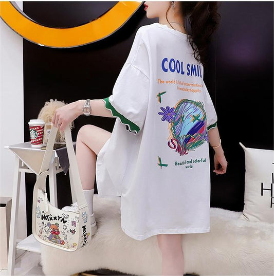 【半額！期間限定！！】デザインセンスニッチなミドル丈半袖Tシャツ2023新スタイル<S-3007>
