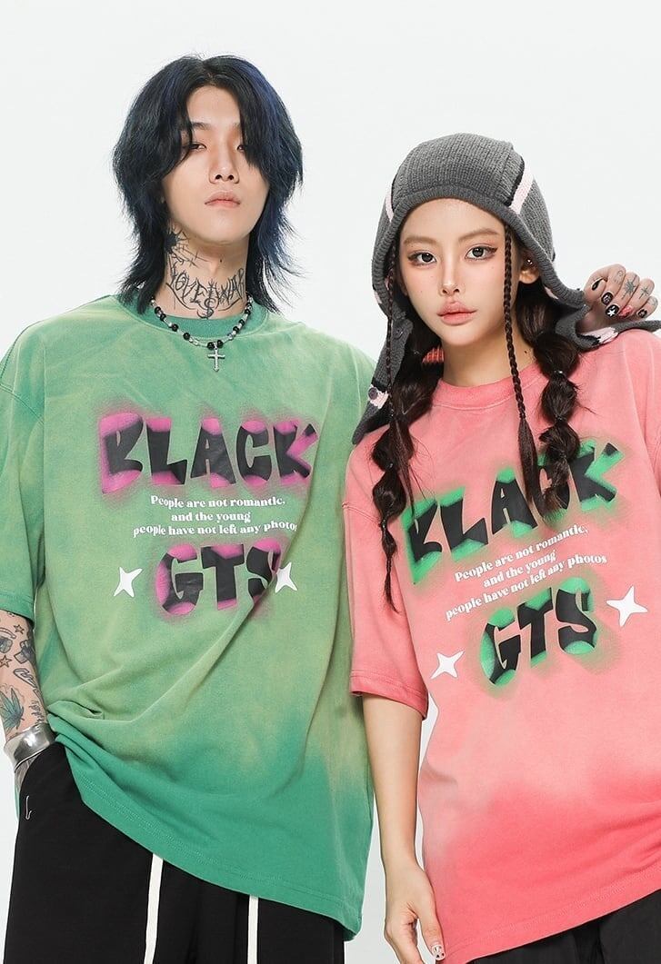 見逃し厳禁 ファッション ストリート系 ヴィンテージ加工 アルファベット プリントTシャツ ＜S-2921＞