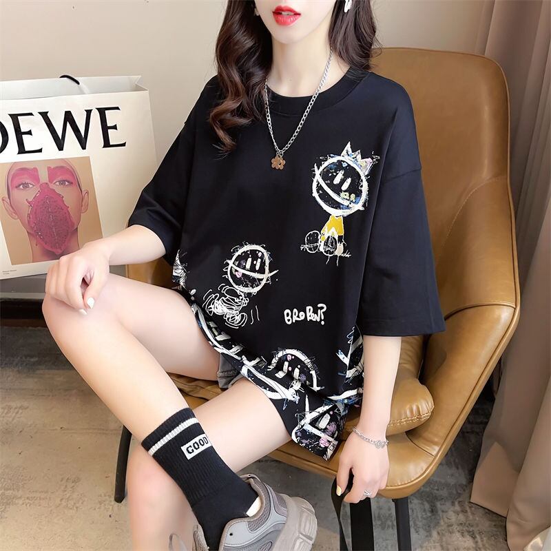 新商品 大人可愛い 大活躍 カジュアル キュートプリント 全2色 半袖Tシャツ＜S-8595＞