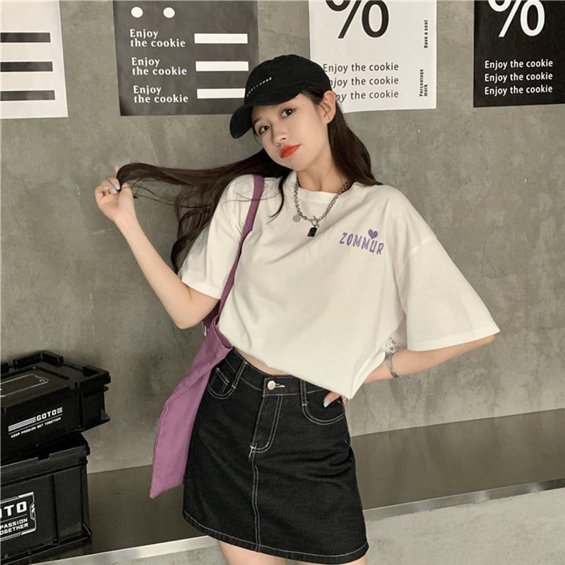 デザイン感 切り替え チャーミング プリント Tシャツ カットソー＜S-3538＞