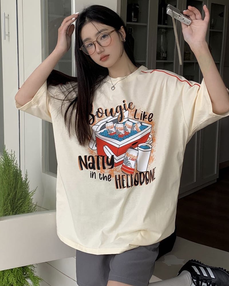 着?せ ゆったり ビッグロゴ ロングTシャツ 半袖 ワンピース<S-4859>