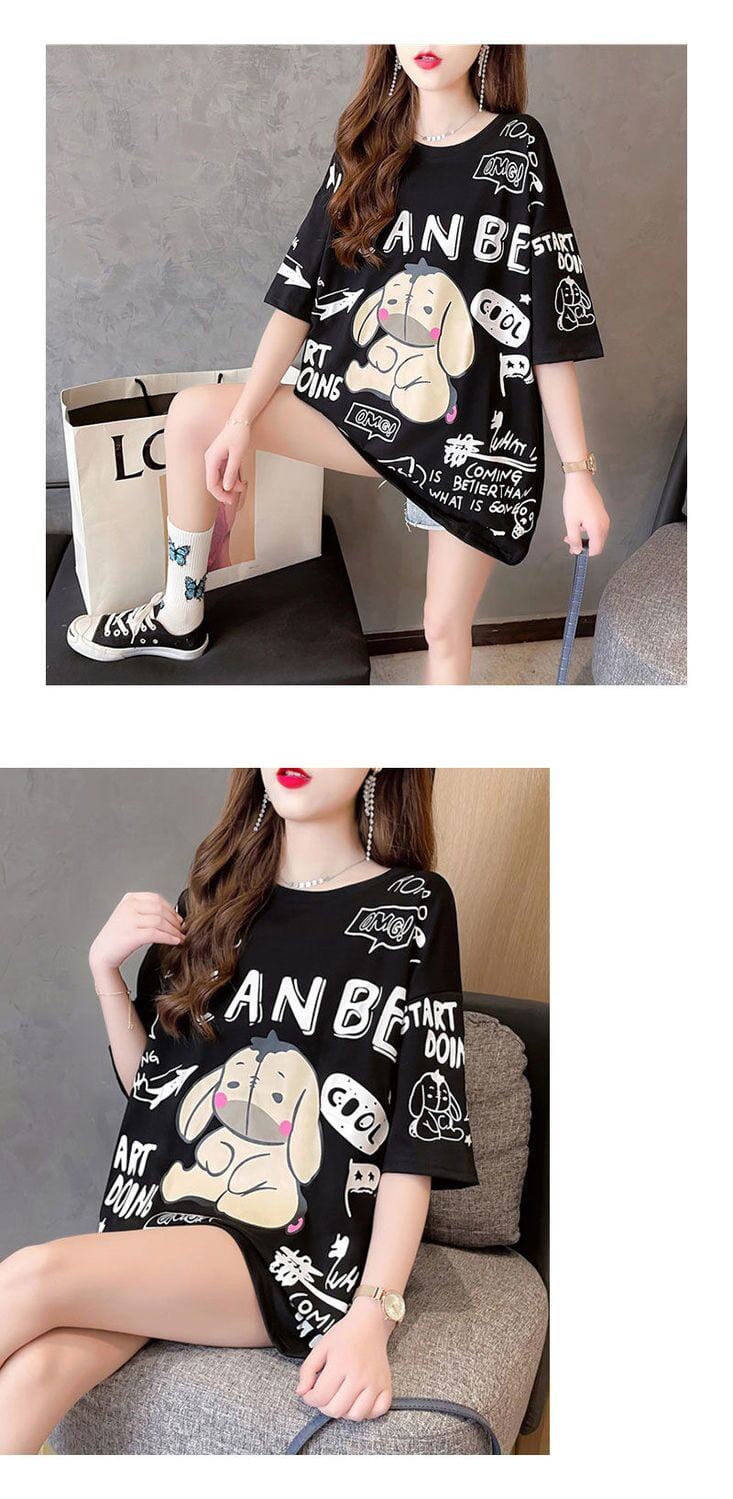 早い者勝ち キュート ファッション ルーズ プリント半袖Tシャツ 全3色<S-4894>