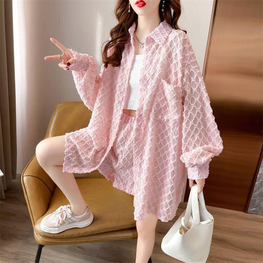 韓国風ファッション 着心地良い スタイルアップ 全3色 シャツ＋ショートパンツ セットアップ＜S-9085＞
