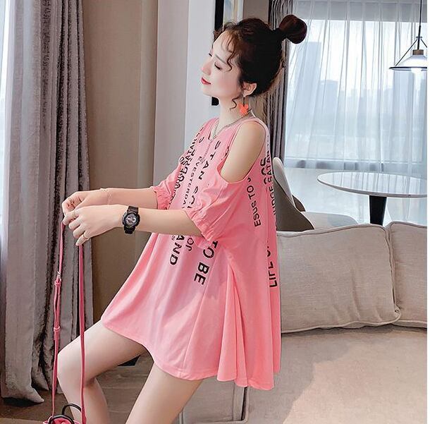 柔らかくて優しい印象 ファッション 美人度アップ プリント 全3色 半袖 Tシャツ <S-9088>