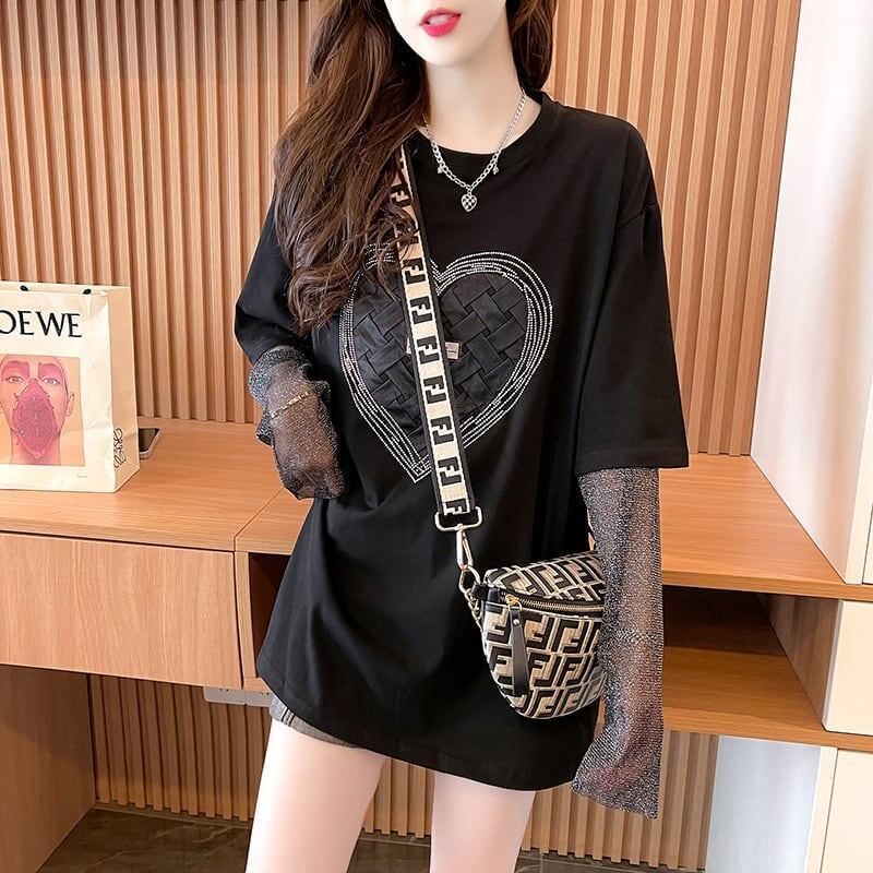 個性的なデザイン プリント 日焼け対策 切り替え Tシャツ カットソー＜S-3003＞