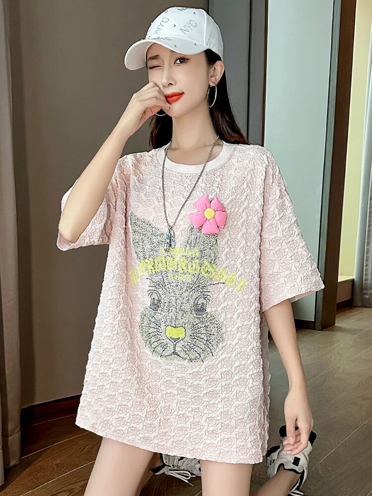 話題沸騰中 キュート カジュアル ホットダイヤモンド 半袖Tシャツ＜S-8626＞