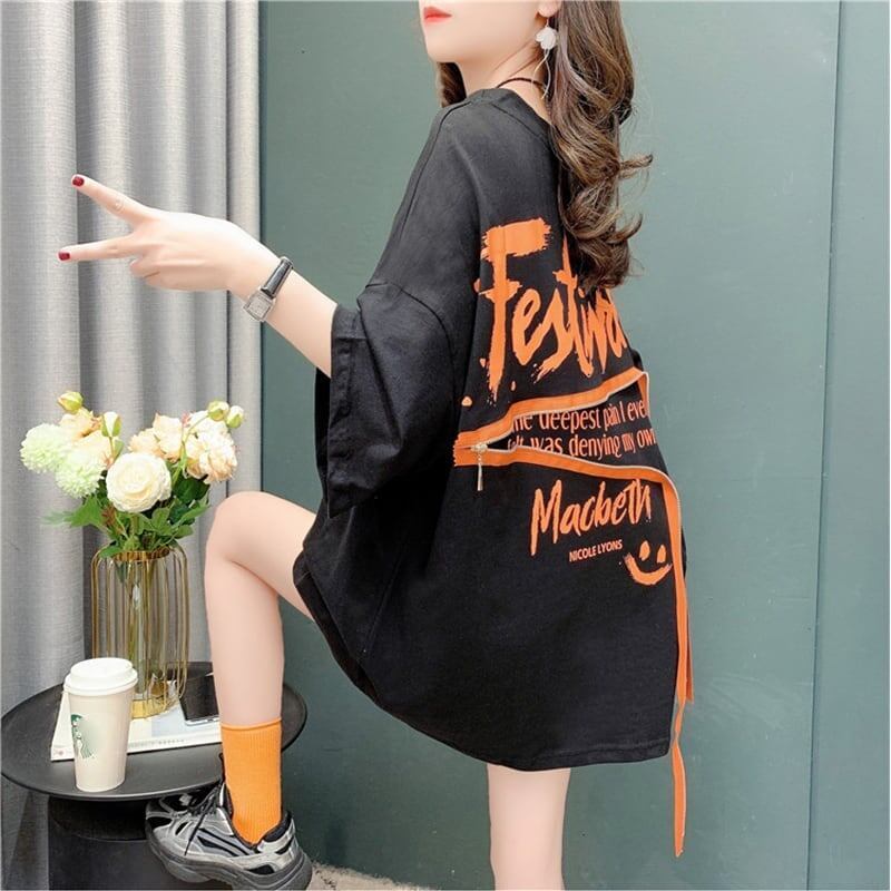 デザイン感 切り替え チャーミング プリント Tシャツ カットソー＜S-3578＞