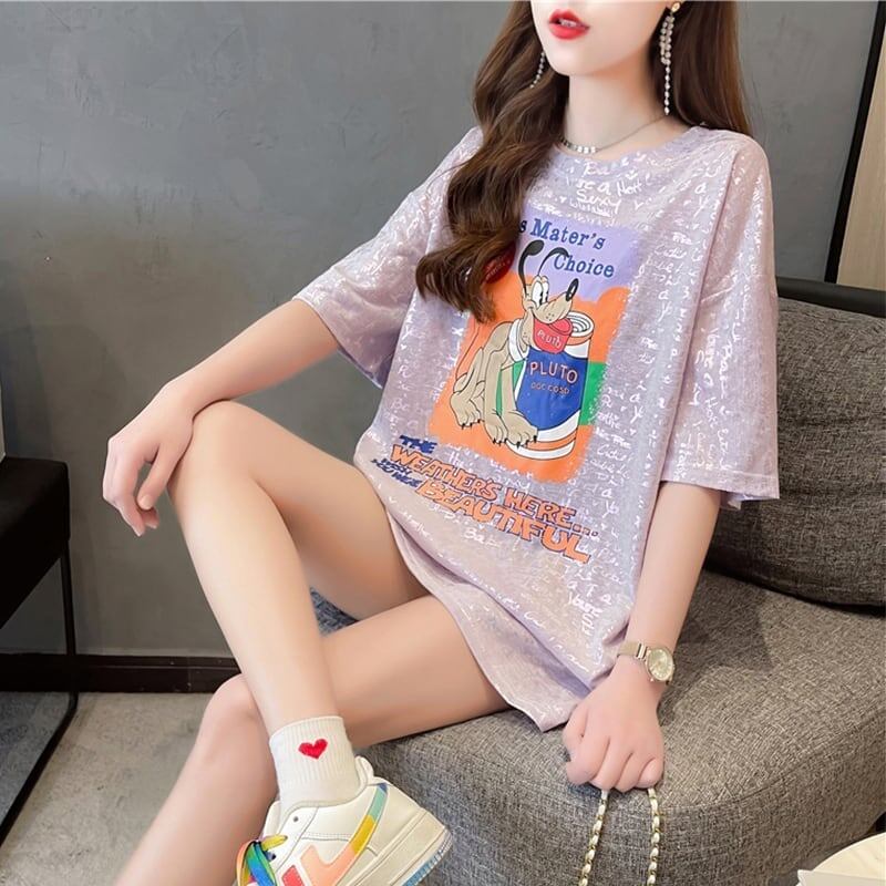 好感度満載 切り替え 美感いっぱい プリント Tシャツ カットソー＜S-3548＞