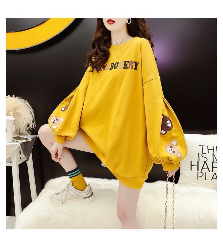 【半額！期間限定！！】韓国風ルーズラウンドネックミドル丈ファッション怠惰なトップス<S-5067>