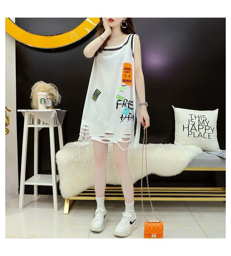 今季マストバイ ダメージ加工 デザイン性抜群 プリント全2色 ノースリーブ Tシャツ カットソー＜S-9141＞