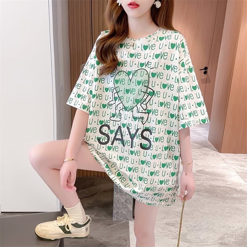 カジュアル 切り替え オシャレ度満点 プリント Tシャツ カットソー＜S-3411＞