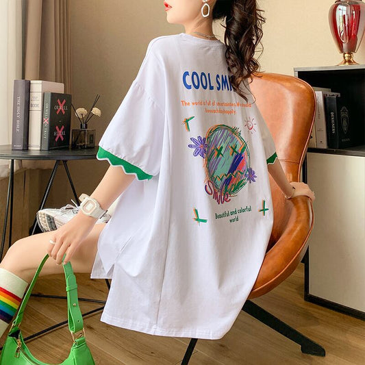 【半額！期間限定！！】デザインセンスニッチなミドル丈半袖Tシャツ新スタイル<S-3007>