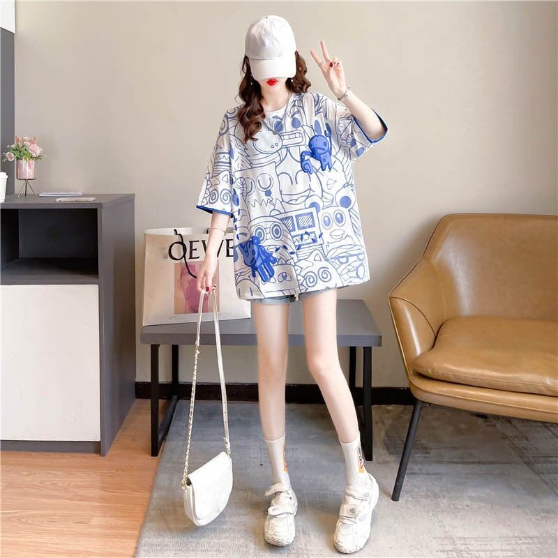 好感度満載 切り替え 美感いっぱい プリント Tシャツ カットソー＜S-3591＞