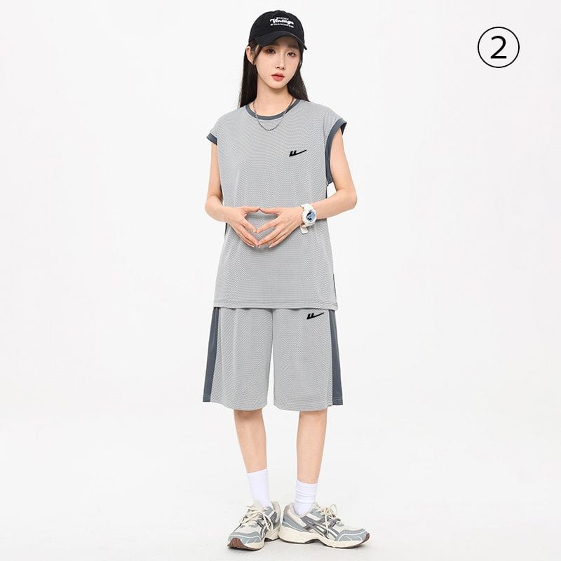 売り切れ必至 ファッション 超人気 男女兼用 ノースリーブＴシャツⅹパンツセット全5色<S-8754>
