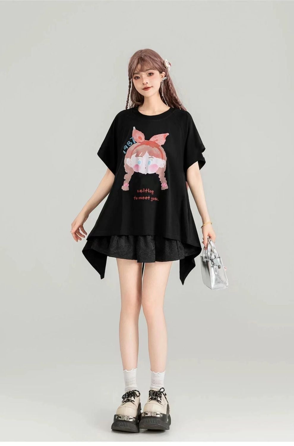着回し力抜群 ゆったり ファッション感満々 ロング丈 2色半袖Tシャツ＜S-11068＞