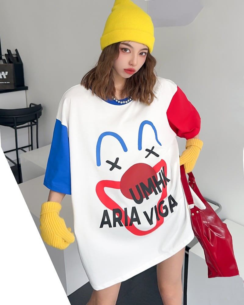 お勧めカラーマッチング ゆったり ビッグロゴ 半袖Tシャツ 全2色＜S-4838＞