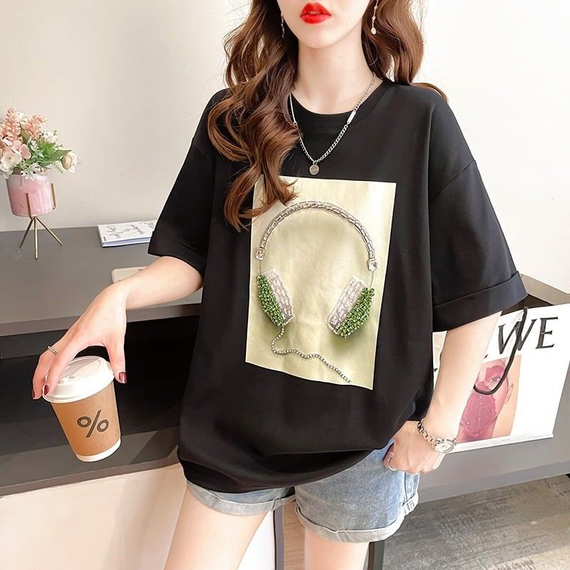 着心地良い Tシャツ ビジュー 四色 ゆったり半袖＜S-2994＞