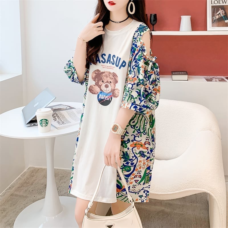 フライドストリート半袖トレンディな韓国風ラウンドネックTシャツ<S-2868>
