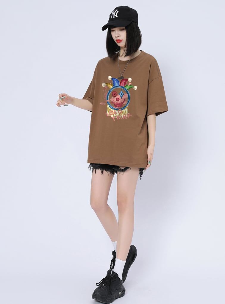 話題沸騰中 ゆったり カジュアル プリント 6色 半袖Tシャツ＜S-8164＞
