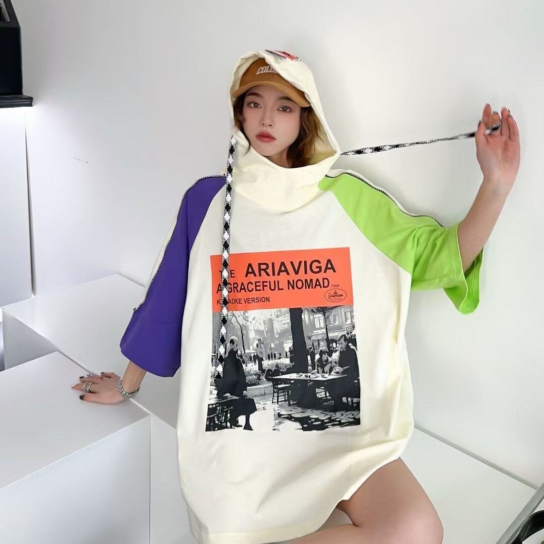 売り切れ必至 プリント カジュアル 切り替え 半袖Tシャツ カットソー＜S-8257＞