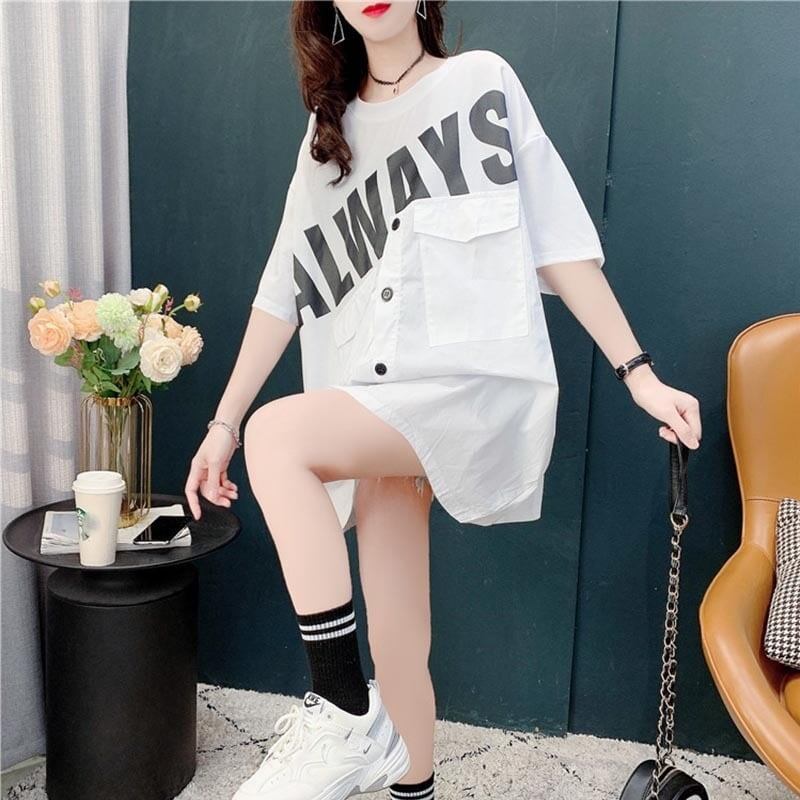 合わせやすい 切り替え デザイン感 プリント Tシャツ カットソー＜S-3637＞