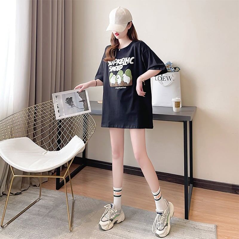 合わせやすい 切り替え チャーミング プリント Tシャツ カットソー＜S-3480＞