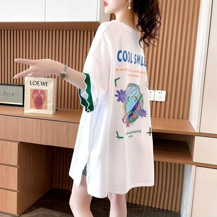 【半額！期間限定！！】デザインセンスニッチなミドル丈半袖Tシャツ新スタイル<S-3007>