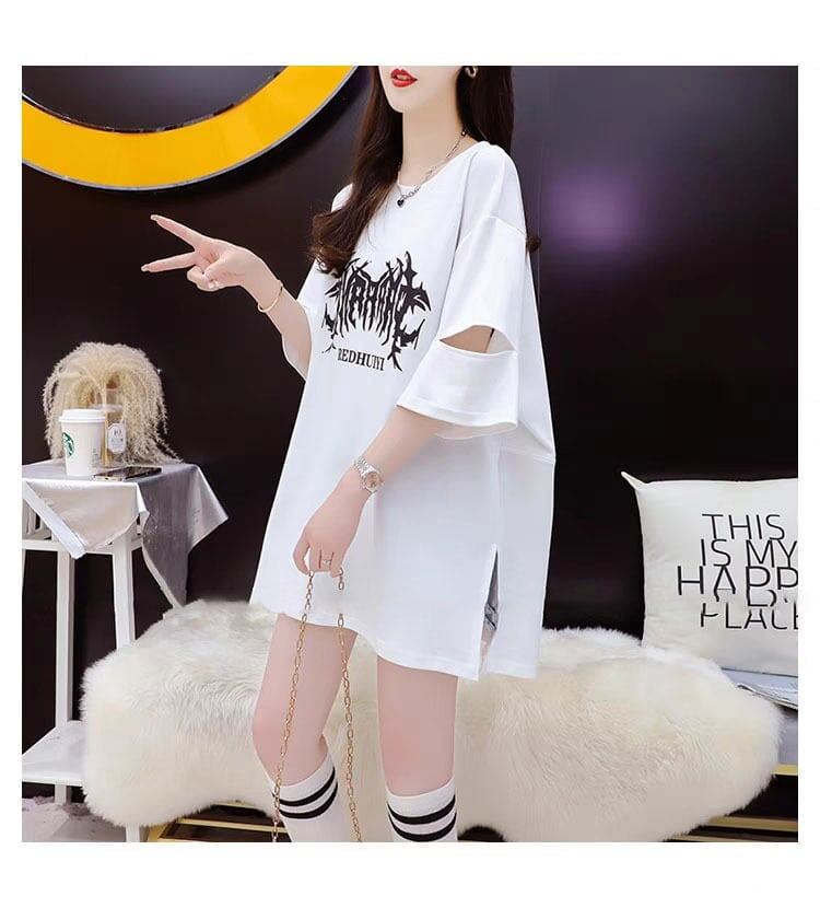 絶対欲しい ロング プリント ドロップショルダー Tシャツ ゆったり半袖 ＜S-2880＞