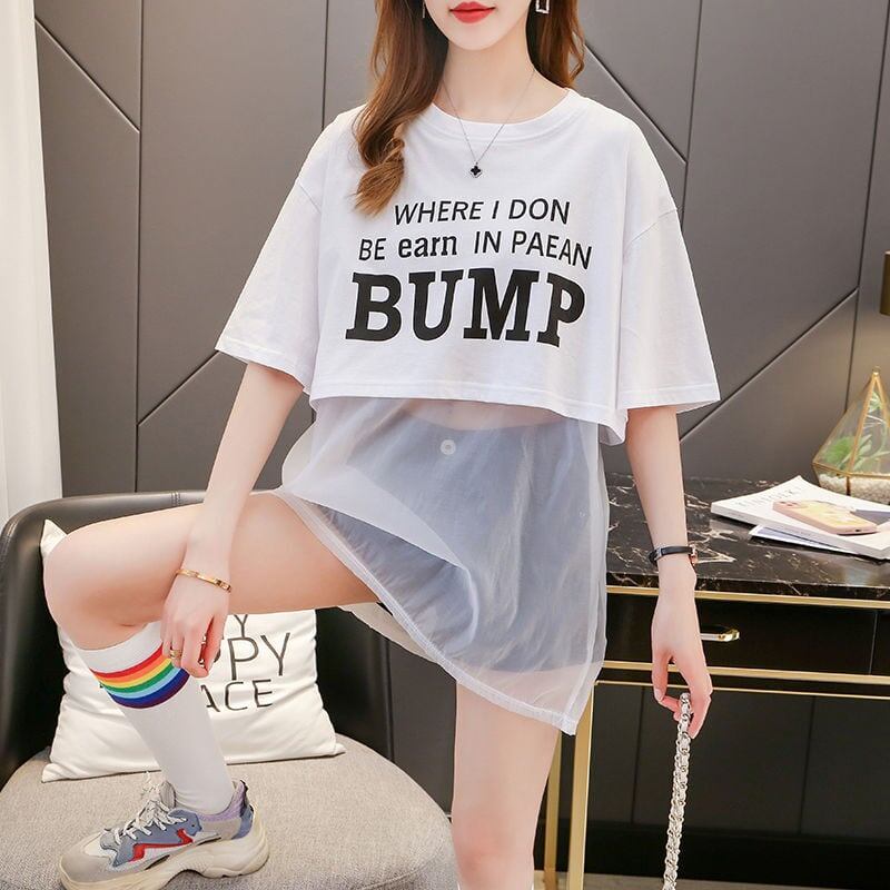 絶対欲しい レイヤード風 個性派 プリントTシャツ ゆったり半袖＜S-8101＞