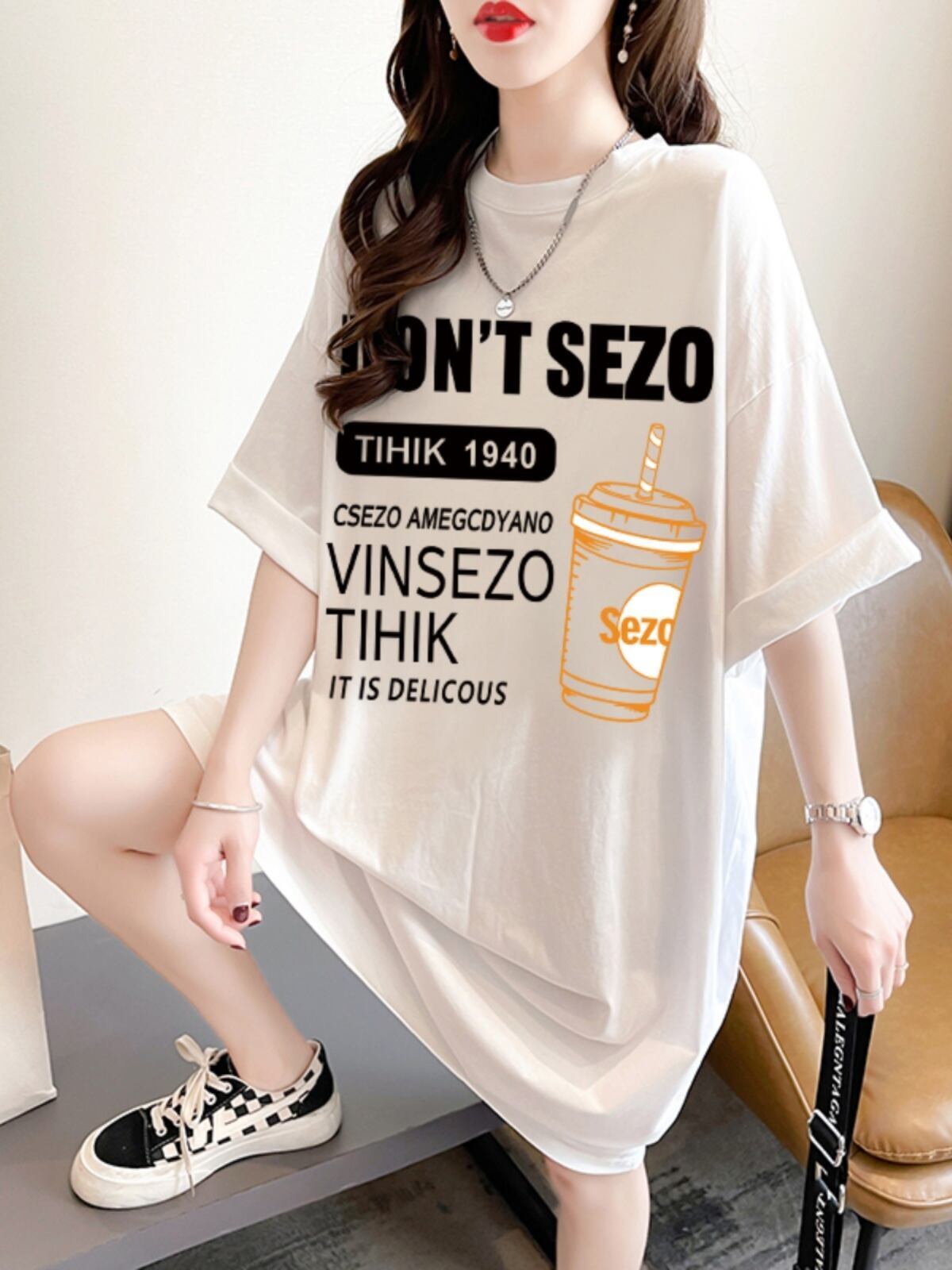 快適 ラウンドネック カジュアル 半袖 Tシャツ ワンピース＜S-8634＞