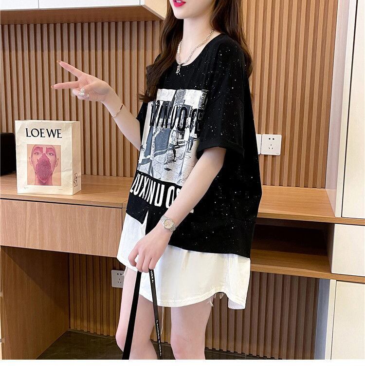 絶対流行 レイヤード風 レース プリント全2色 半袖Tシャツ<S-8821>