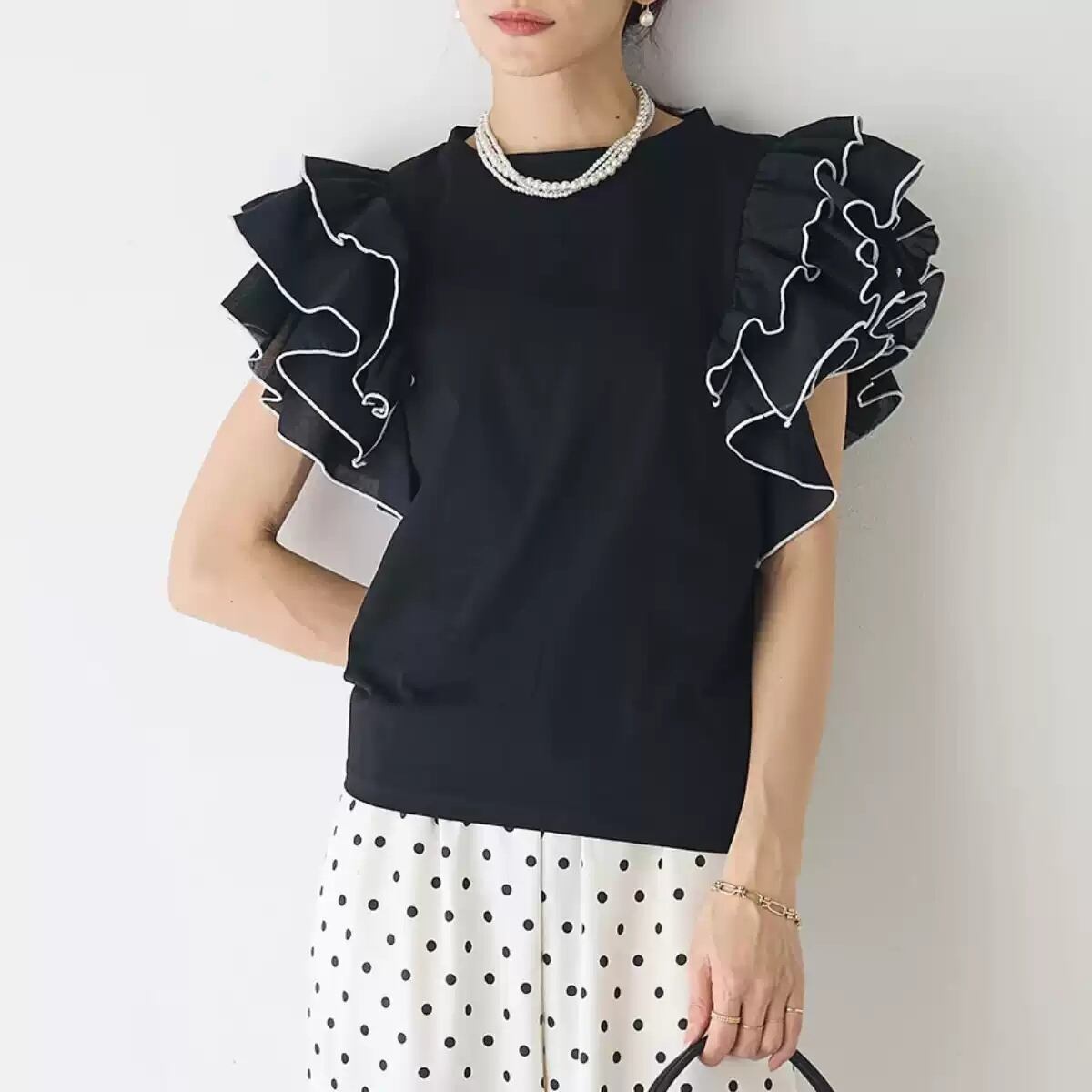 美人度アップ 早い者勝ち 大人可愛い カジュアル 共2色 Tシャツ<S-12149>