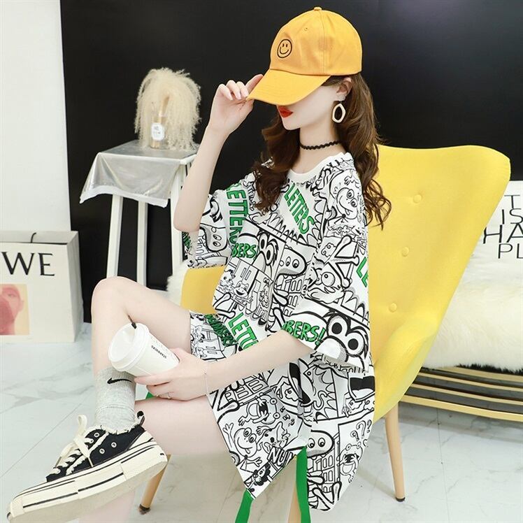 超人気 アバンギャルド 個性派 ラウンドネック プリント全2色 半袖Tシャツ<S-8720>
