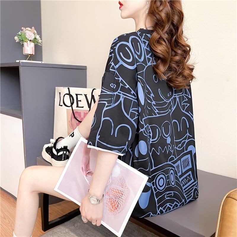 好感度満載 切り替え 美感いっぱい プリント Tシャツ カットソー＜S-3591＞