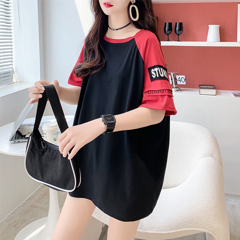 ゆったり感アップ 切り替え 一目惚れ プリント Tシャツ カットソー＜S-3533＞