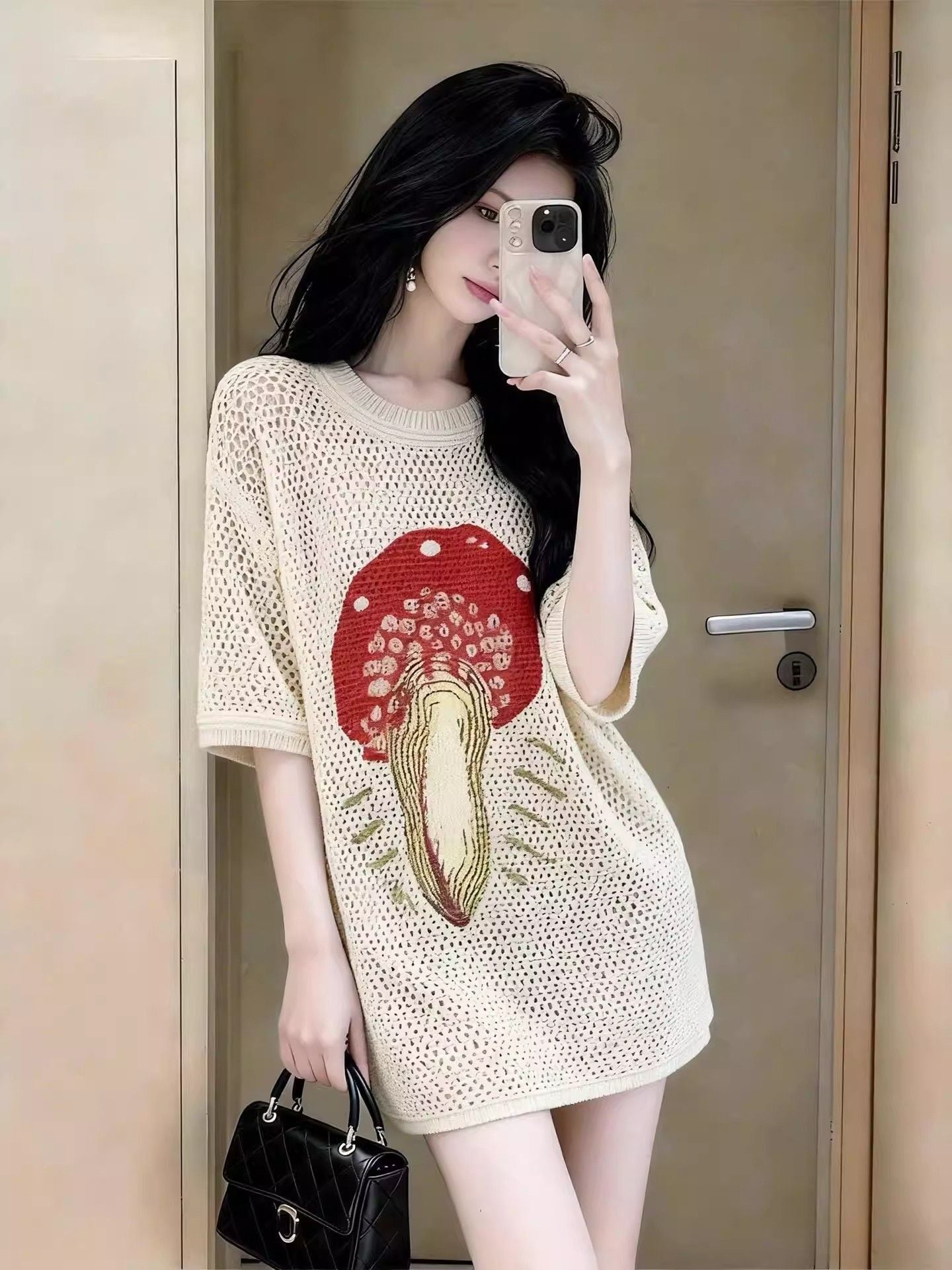 ファッション ニット プリント Tシャツ <S-13204>