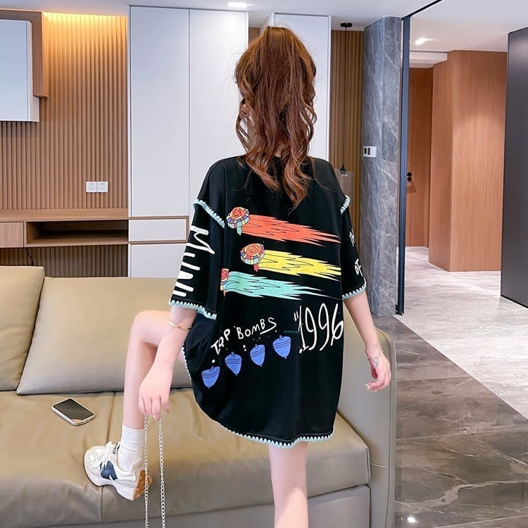 おしゃれ度アップ プリントTシャツ 落書きストレート系 ゆったり半袖＜S-2885＞