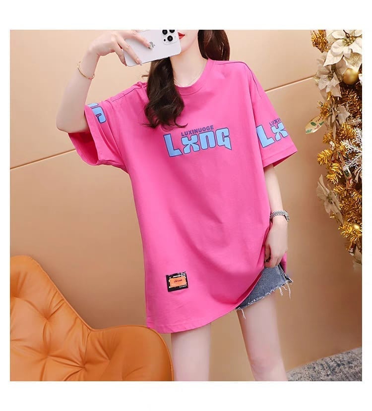 質感のいい アルファベット 熊柄 ドロップショルダー オーバーサイズ Tシャツ ＜S-2878＞