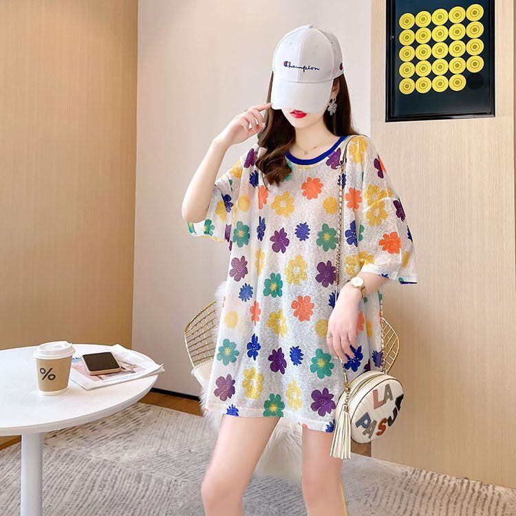 大人可愛い 半袖 紫外線対策 ラウンドネック ルーズ Tシャツ ＜S-8642＞
