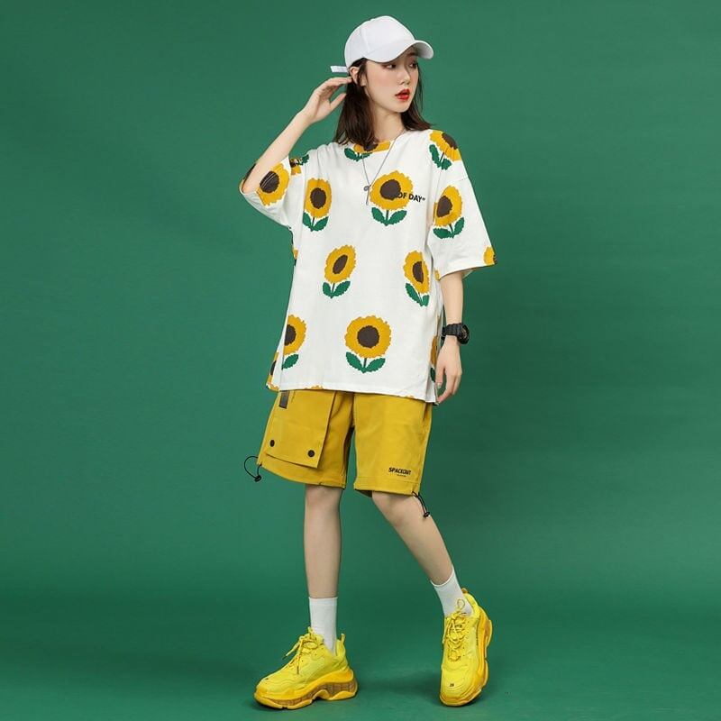 新商品 カジュアル 簡潔 花柄 半袖Ｔシャツⅹパンツセット<S-8071>
