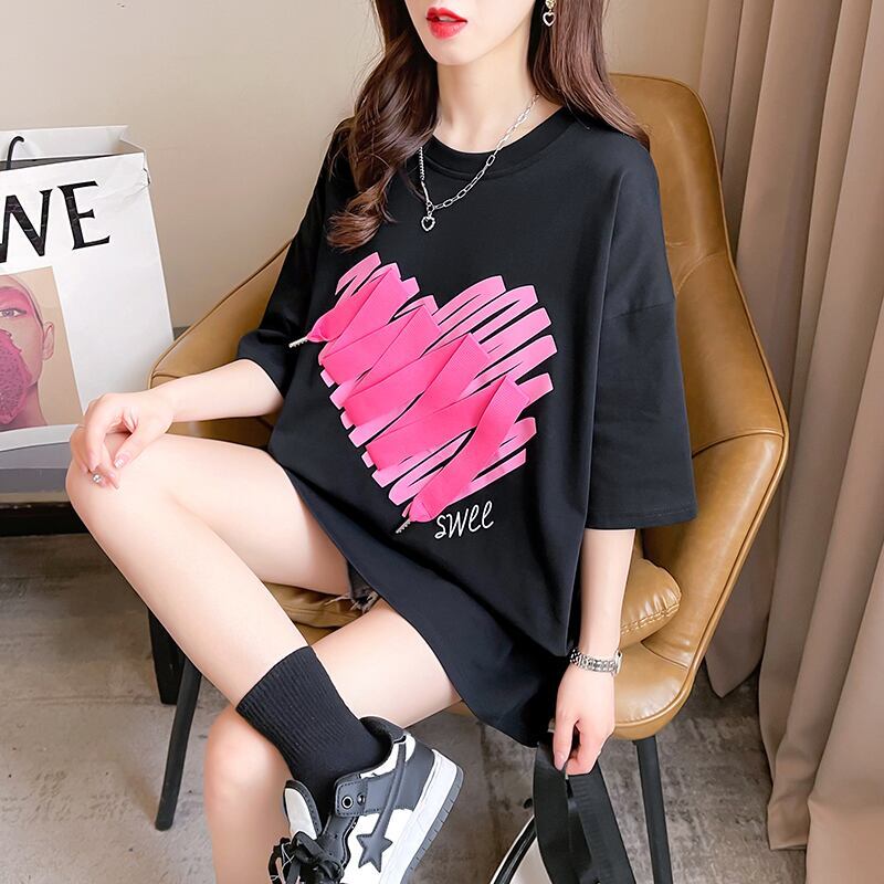 柔らかくて優しい印象 ゆったり ファッション感満々 ロング丈 3色半袖Tシャツ＜S-9206＞