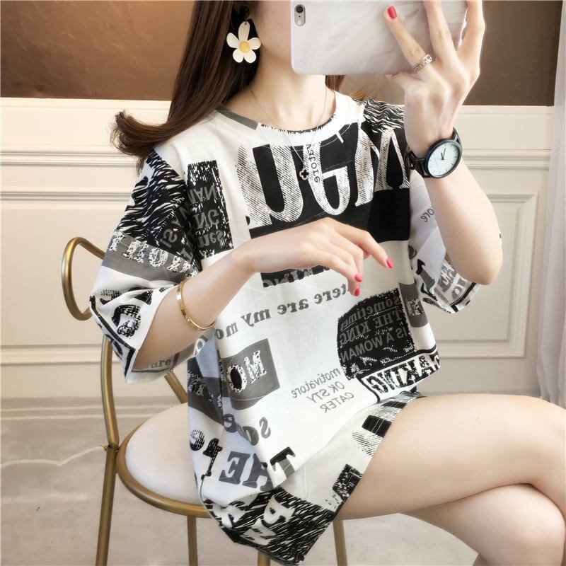 カジュアル ラウンドネック オシャレ度満点 プリント Tシャツ カットソー＜S-2947＞