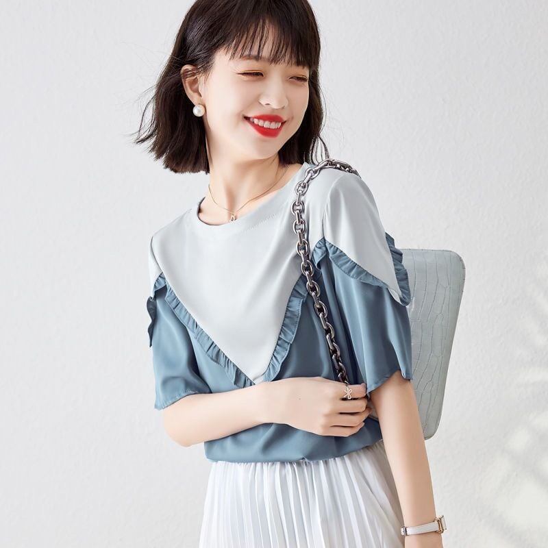 【半額！期間限定！！】 ファッション 定番シンプル 上質 シフォン 半袖<S-6595>