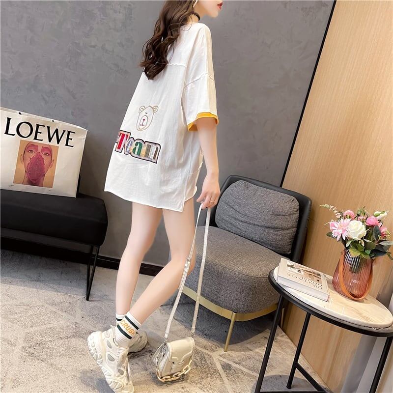 韓国風漫画刺繍ワッペン半袖Tシャツ<S-2991>