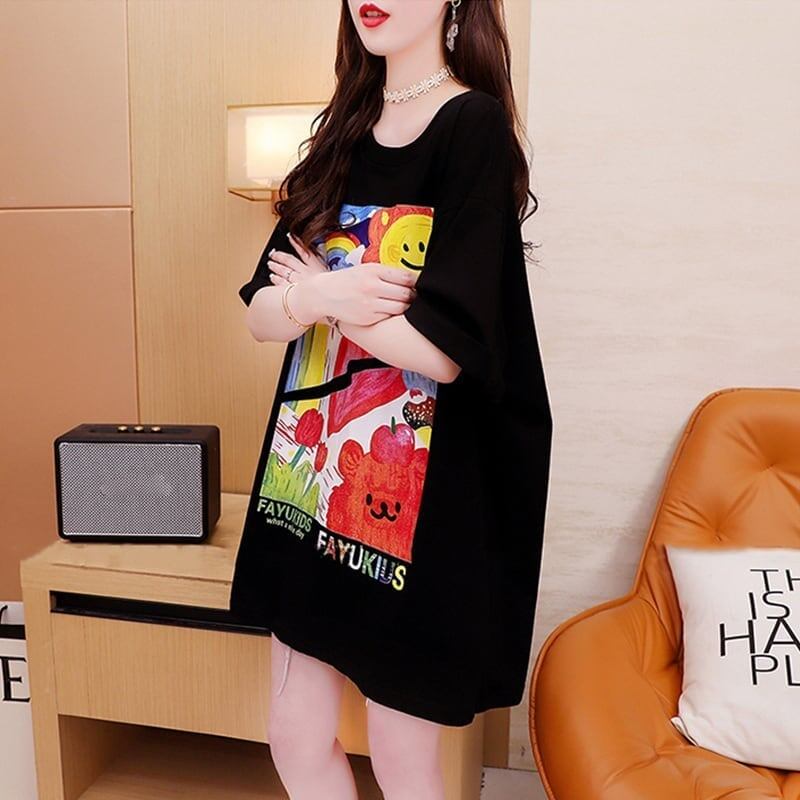 スタイリッシュ 切り替え 一目惚れ プリント Tシャツ カットソー＜S-3531＞