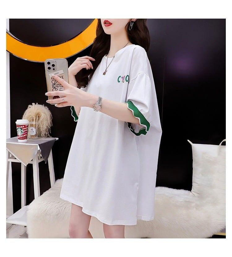 アルファベット プリント ドロップショルダー ロングTシャツ ゆったり＜S-2888＞