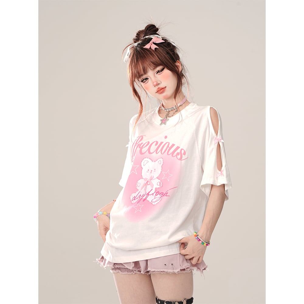 着回し力抜群 レース スウィートプリント 全2色 半袖Tシャツ ＜S-8711＞