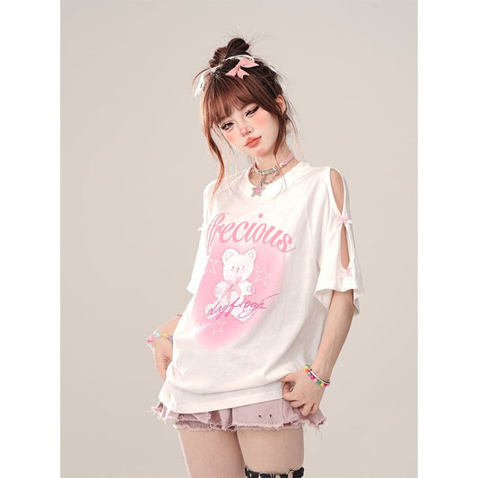 着回し力抜群 レース スウィートプリント 全2色 半袖Tシャツ ＜S-8711＞