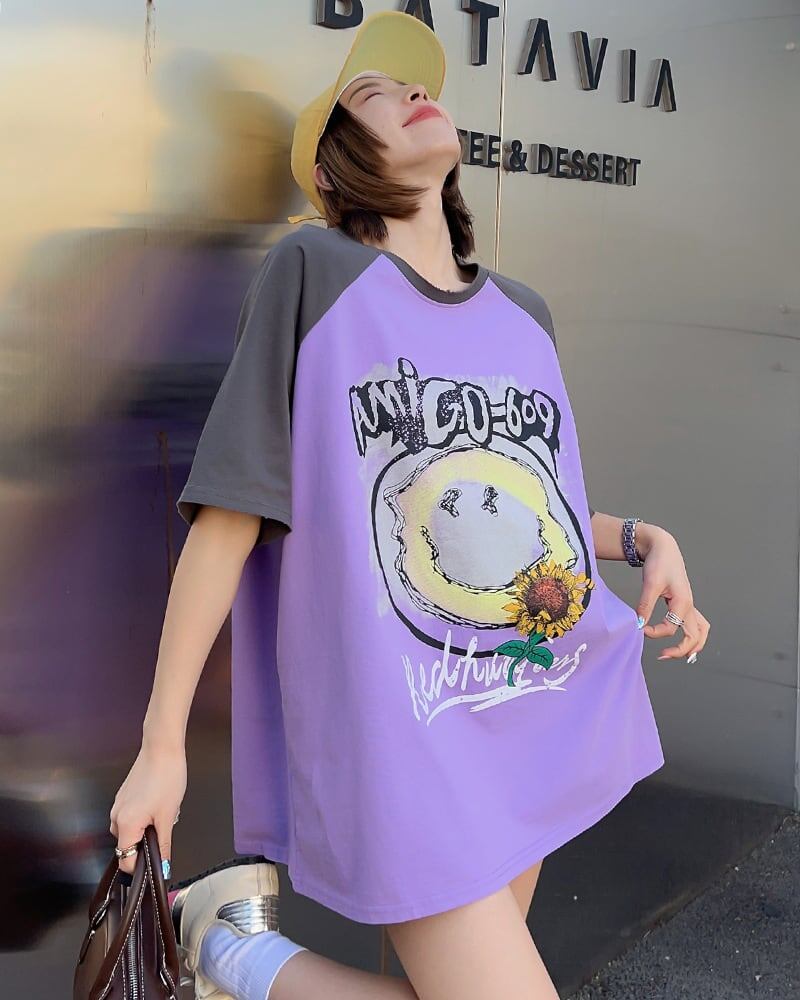 おすすめ アルファベット 個性派 プリントTシャツ ゆったり半袖＜S-8114＞